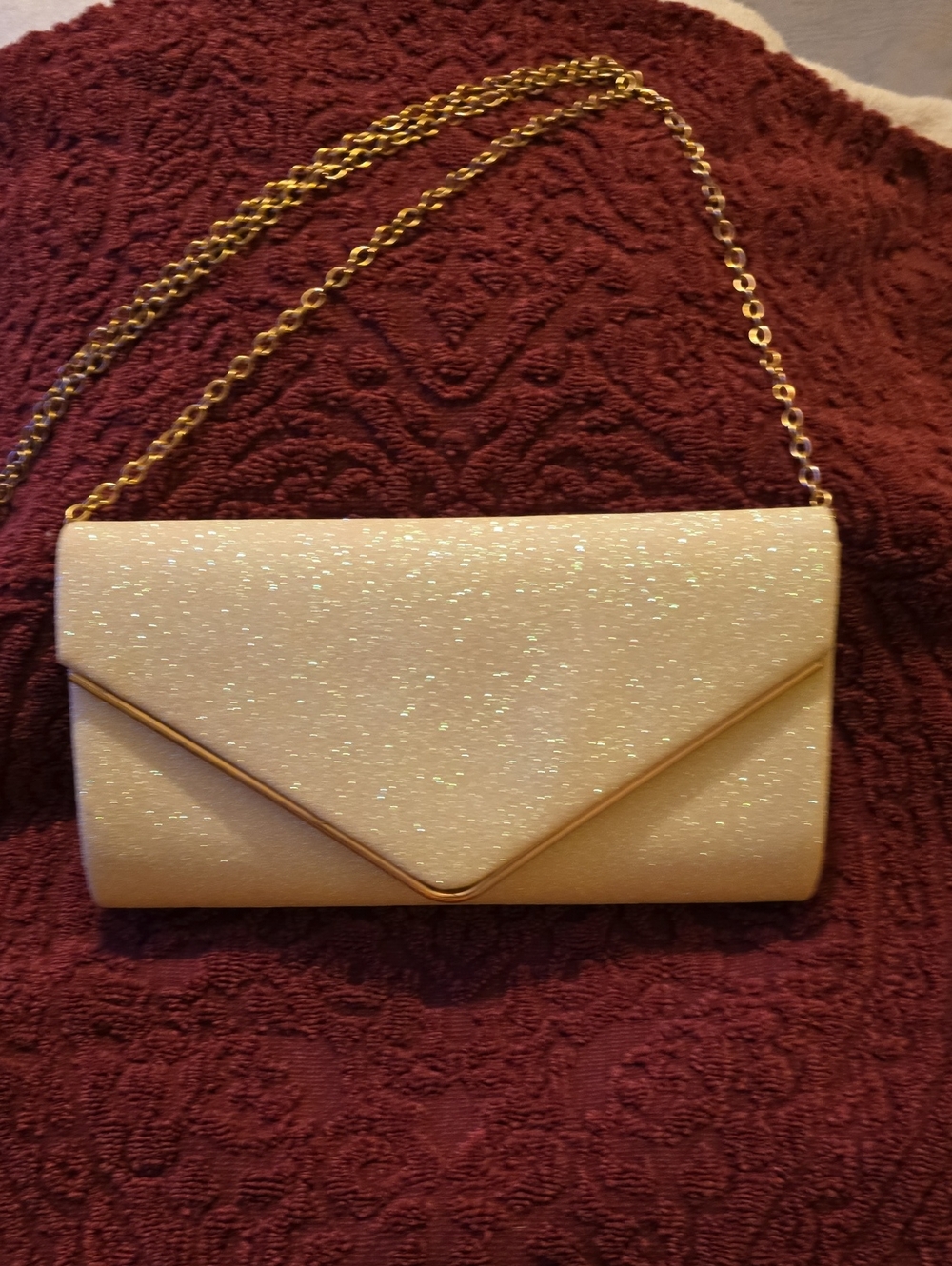 Champagne Gold Sparkly Shimmer V-Shape Flap Clutch Purse